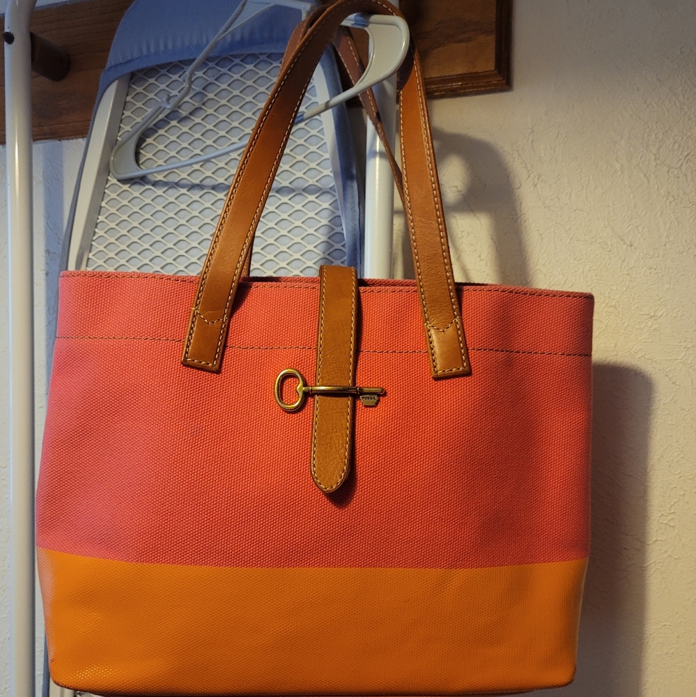 Fossil Pink and Orange Tote Bag
